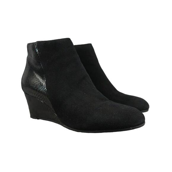 Aquatalia Shoe Women 7.5 Bootie Fashion Wedge Classic Leather Black Judith Snake - Picture 1 of 16